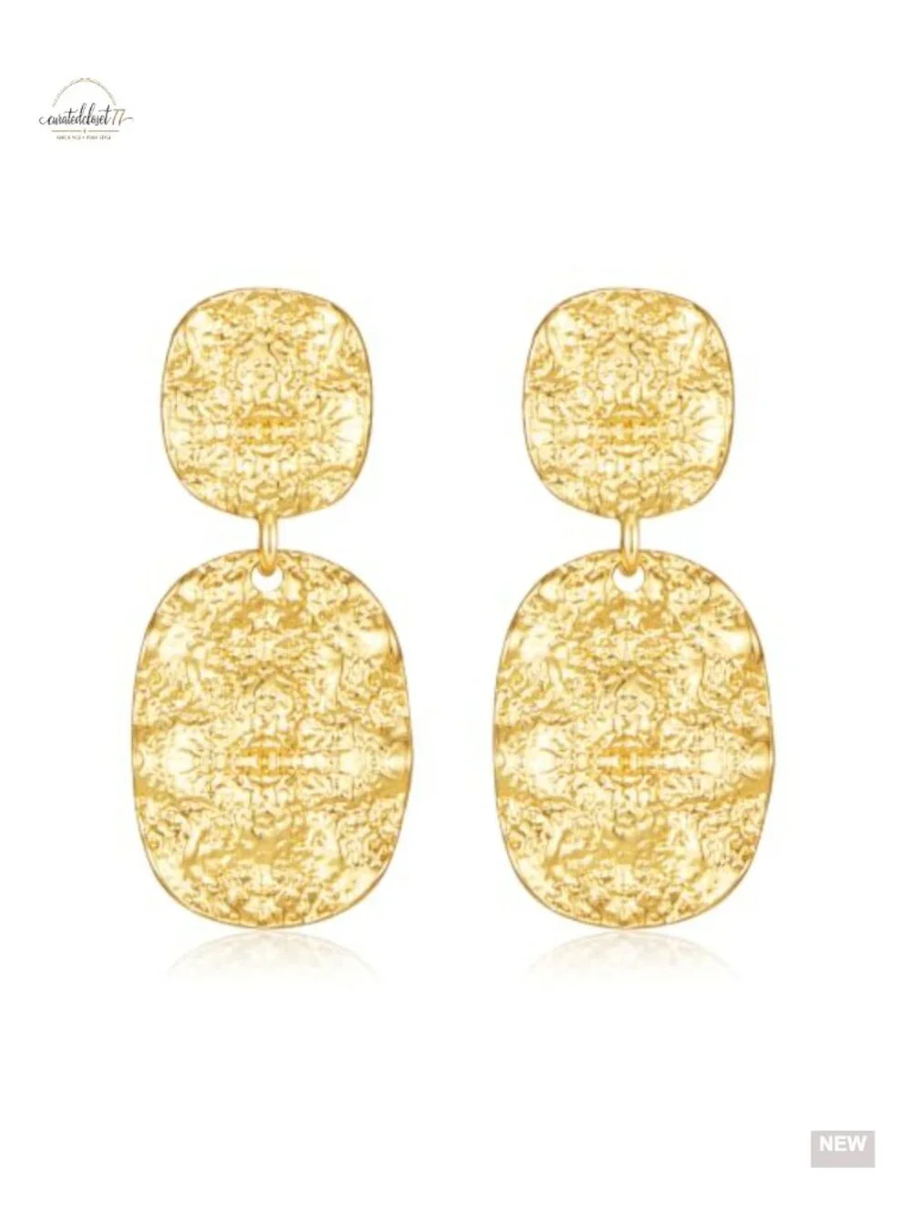 Hammered Textured Double Disc Drop Earrings, Lightweight Abstract Statement